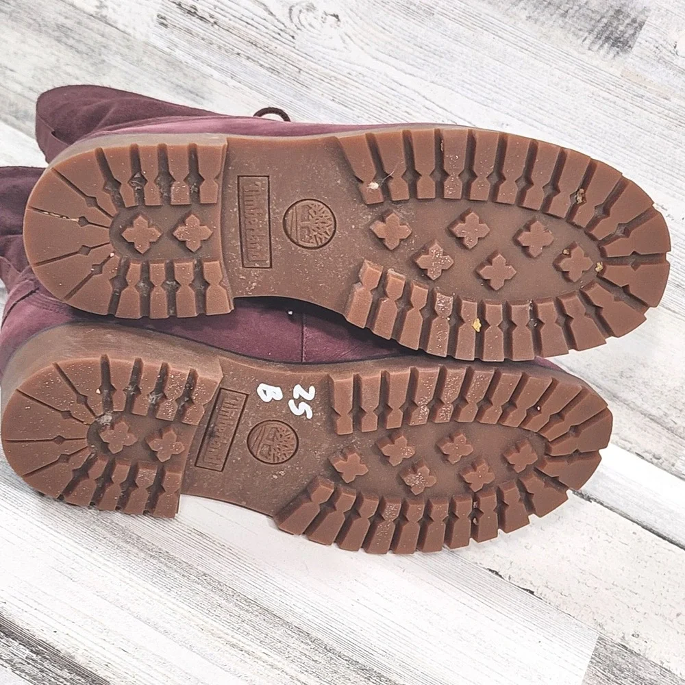 Timberland Boots Womens 10 Burgundy Suede Shearling Lined Lace Up Mid Calf